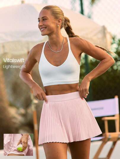GLOWMODE Swing And Shine Lightweight Sweat-Wicking Quick-Dry UPF 50+ Odor Control Built-In Shorts Side Pockets Pleated Tennis Skirt Golf Pickleball Daily Casual Wear