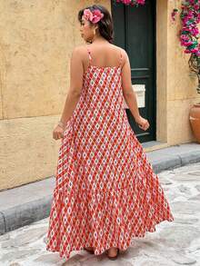 Breezaya Plus Size Geometric Print Sleeveless Dress, Vacation Style - Multicolor - View 2
