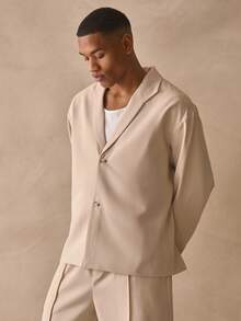 Musero Áo khoác blazer dáng rộng, cổ chữ V, cài hai nút, tay dài, kiểu dáng thoải mái, thích hợp cho mùa xuân hè. - Màu Khaki - Xem 3