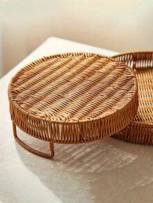1/3 Sets Of Imitation Rattan Woven Trays, Picnic Fruit Zero Food Basket, Double Ear Rattan Woven Basket, Wooden Handle Decorated Willow Tray, Convenient For Holding Cookies, Snacks, Fruits, Home Decoration, Party Decoration, Storage Rack Basket - Multicolor - View 6