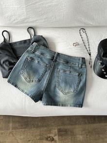 Elamini Women's Casual Everyday Wear Denim Skort With Pockets - Blue - View 2