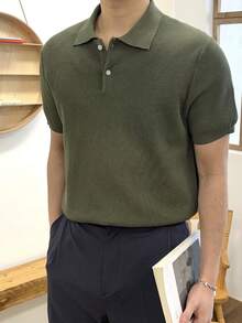 DAZY Maglia a maniche corte verde militare tinta unita scollo a V, estiva, da uomo - Verde militare - Visualizzare 7