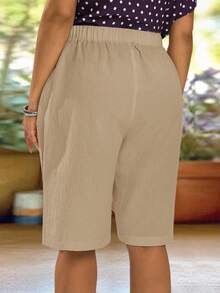 Rosumi Plus Size Women's Knee-Length Casual Shorts, Street Style, Soft & Comfortable With Pockets, Suitable For Casual Wear, Music Festivals, Spring & Summer Beach Shorts - Apricot - View 2