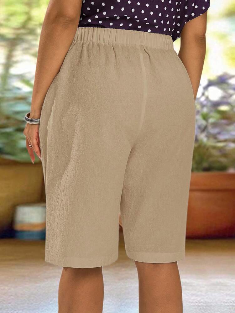 Plus Size Women's Knee-Length Casual Shorts, Street Style, Soft & Comfortable With Pockets, Suitable For Casual Wear, Music Festivals, Spring & Summer Beach Shorts
