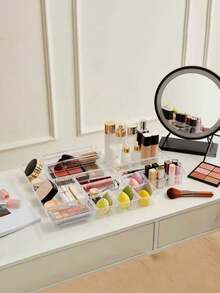 11-Piece Tray Set, Dresser Drawer Transparent Storage Box Set, 4 Sizes Of Trays, Multi-Purpose, Used For Cosmetics, Pens, Gadgets, Very Suitable For Bathrooms, Dressing Tables, Office Drawers.,For Holiday Beach, Bathroom Collection, Bedroom Collection, Large Capacity - Clear - View 7