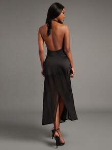 NYA SZN 高领修身薄纱下摆长连衣裙 - 黑色 - 查看 6