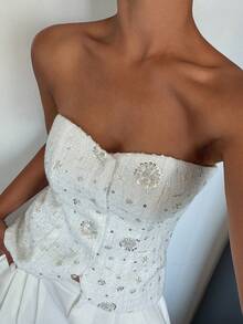 Livesso Holiday Easter Party Summer Vacation Sequin Decorated Cropped Camisole For Women - Silver - View 3
