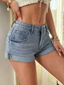 Breezaya Women's Casual Versatile Denim Shorts With Pockets - Blue - View 3