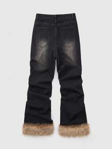 ROMWE MEN Men's Pocketed Pleated Patchwork Fluffy Casual Jeans - Black - View 2