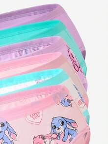 Conjunto de 6 piezas de ropa interior de algodón suave y linda para niñas pequeñas con ribetes de contraste y estampados divertidos, ropa interior para niños de vuelta al colegio - Multicolor - Ver 4