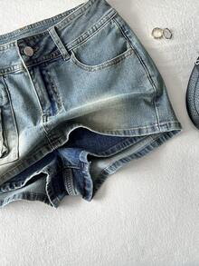 Elamini Women's Casual Everyday Wear Denim Skort With Pockets - Blue - View 6