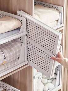Stackable Plastic Storage Basket, Foldable Wardrobe Partition, Storage Box, Drawer Rack, Suitable For Storage Containers In Wardrobes, Cabinets, Kitchens, Bathrooms, And Offices - White - View 11