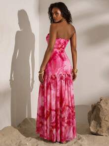 Opulessa Vestido ajustado con abertura y estampado de malla de punto para mujer, ideal para primavera y verano - Rosa - Ver 2