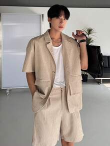 DAZY Apricot Short Sleeve Shirt Paired With Shorts, Men's Suit Set For Commuting In Summer - Apricot - View 1