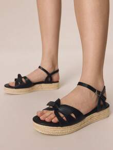 Styleloop Ladies Fashion Woven Casual Platform Wedge Sandals, Butterfly Festival Decoration Bohemian Vacation Style Vintage Vaxx Canvas Wedge Heel Ankle Belt Sandals, Western Style, Music Festival Party Clothing, Vacation Atmosphere, Summer Wear, Travel Essentials - Black - View 3