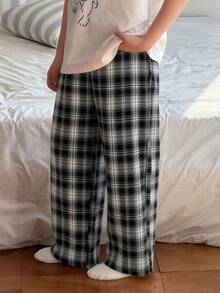 DAZY Pantalones de pijama holgados a cuadros informales para niño preadolescente - Negro - Ver 3