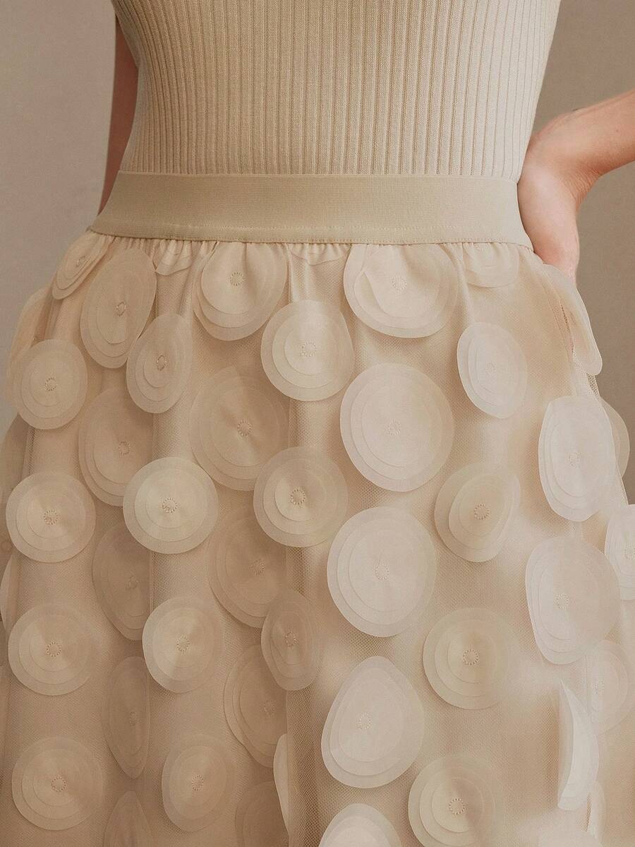 Anewsta Chân váy lưới chữ A thanh lịch, chất lượng cao, size tiêu chuẩn dành cho nữ, phù hợp cho các dịp hàng ngày, hẹn hò và công sở. - Màu be - Xem 1