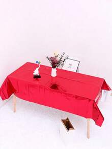 1 pieza Mantel desechable de tela no tejida de unicolor metálico para fiesta de cumpleaños, decoración de mesa de boda - Rojo - Ver 5