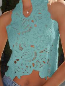 Sydney Algeri Anewsta 性感假日优雅腰果花卉不对称下摆钩针编织女式上衣，情人节装扮，女士沙滩度假装，春季，女士夏季装扮，女士春季服装，沙滩装扮，假日装扮，女士花卉上衣 - 藍色 - 查看 5