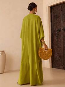 Vesra Đầm nữ tay cánh dơi màu trơn kiểu dáng thường ngày - màu xanh lá - Xem 2