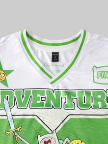 ROMWE MEN Adventure Time X ROMWE Men's Leopard Print Mesh Patchwork Sports Short Sleeve T-Shirt, Athletic Jersey - Green - View 4