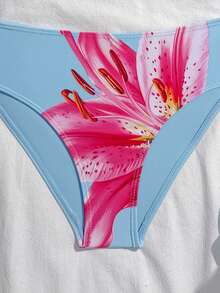 SHEIN Sparklyn Bộ đồ bơi Tankini 2 mảnh cho bé gái tuổi teen, họa tiết hoa xanh, dây mảnh, buộc dây bên hông, chất liệu vải dệt kim, thanh lịch và dễ thương, thích hợp cho bơi lội, bãi biển, hồ bơi, kỳ nghỉ hè, lễ hội. - Màu xanh lam - Xem 6