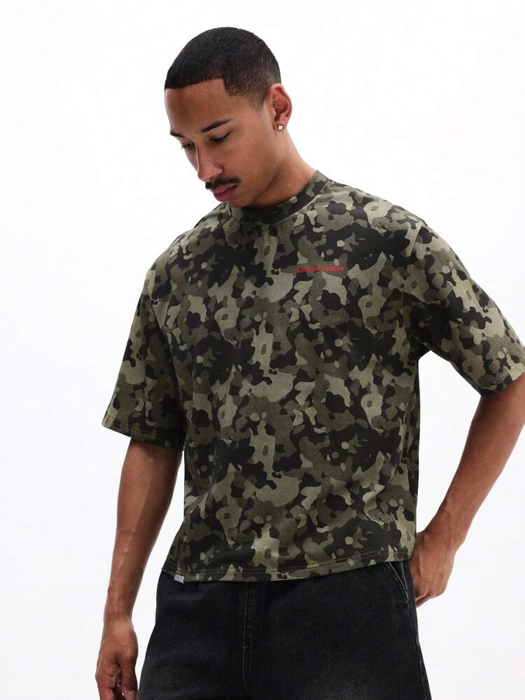 Herren Camouflage Muster Kurzarm Rundhals T-Shirt, lässiger militärischer Sommerstil Outdoor Mode Tee
