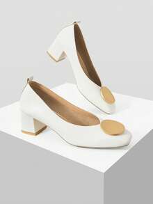 Mnmlis Women's Metal Decor Square Toe Elegant Commuter Fashion High Heels - Chantilly - View 2