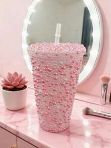 A Handcrafted 650ml Diamond-Studded Mug, Made With Double-Walled PS Plastic Straws, A Large-Capacity Creative 650ml Gemstone Diamond Mug, Handheld, Portable Pearl Mug [5 Styles Available] - Multicolor - View 8
