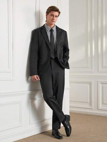 Officeau 简约纯色西装套装：长袖夹克和裤子，时尚夏季优雅男士服装男士正装男士西装男士正装男士正装