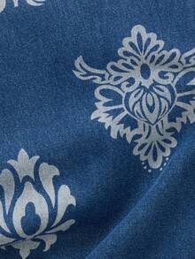 GlowEve Women's Casual Retro Printed Wide Leg Jeans - Blue - View 7