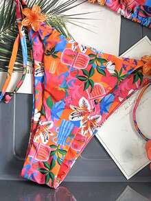 Swim Vcay Women's Random Floral Print Halter Bikini Set, Spring/Summer - Multicolor - View 5