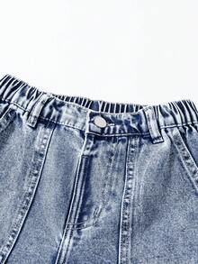 Quần jeans ống đứng denim mài bạc màu, kiểu dáng thường ngày, thời trang dành cho bé trai tuổi teen, thiết kế tua rua. - Màu xanh lam - Xem 4