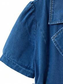 GlowEve Women's Short Petal Sleeve Waist Button Design Casual Denim Jacket - Blue - View 7