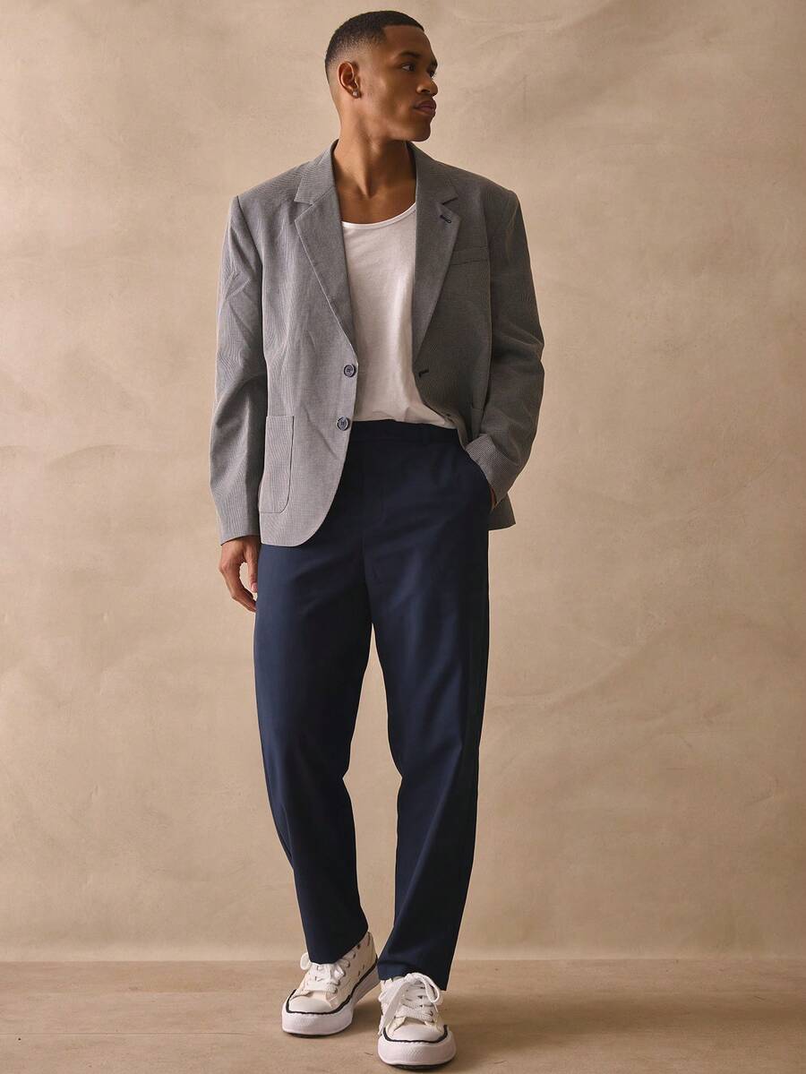 Musero 修身剪裁前褶西裤，时尚西装裤，春夏必备单品 - 藏蓝色 - 查看 1