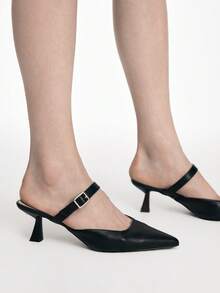 Mnmlis Women Low-Heeled Black Pointy-Toe Pumps In A Minimalist Commuter-Chic Style. - Black - View 8