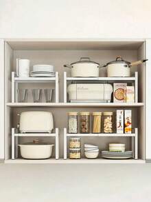 1 Expandable Multi-Purpose Cabinet Shelf, Expandable Up To 55cm/22in, Multi-Layer Storage, Kitchen Cabinet Shelf, Multifunctional Metal Storage Shelf, Pot And Bowl Shelf, Suitable For: Kitchen Cabinets, Kitchen Countertops, Under Sinks, Moisture-Proof And Rust Proof, Space Saving, Suitable For Gift Giving, Kitchen Decoration Gifts, Home Decoration Gifts - Multicolor - View 2