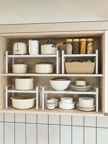 1 Expandable Multi-Purpose Cabinet Shelf, Expandable Up To 55cm/22in, Multi-Layer Storage, Kitchen Cabinet Shelf, Multifunctional Metal Storage Shelf, Pot And Bowl Shelf, Suitable For: Kitchen Cabinets, Kitchen Countertops, Under Sinks, Moisture-Proof And Rust Proof, Space Saving, Suitable For Gift Giving, Kitchen Decoration Gifts, Home Decoration Gifts - Multicolor - View 8