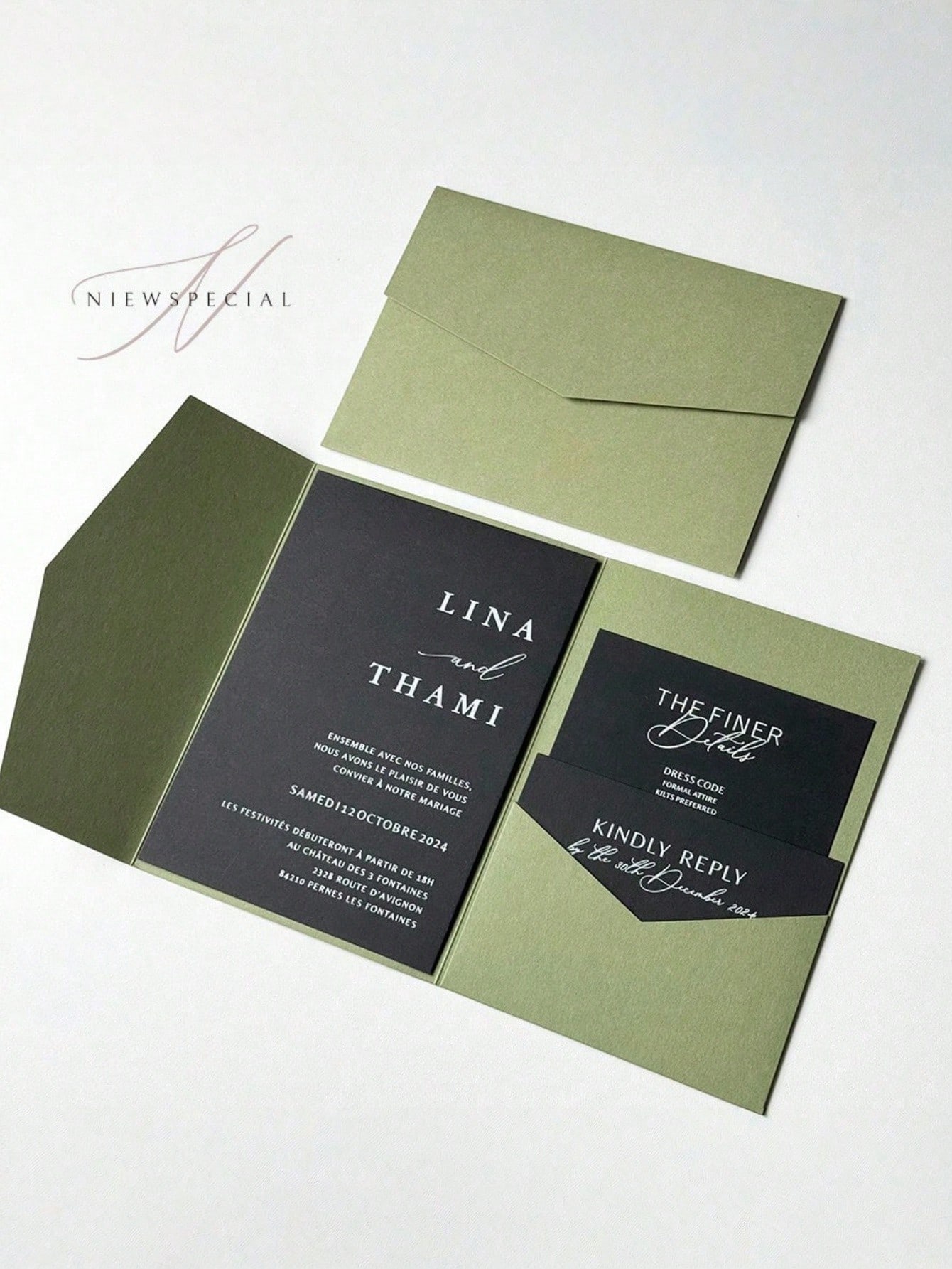 25 triple fold wedding invitation cards with envel...