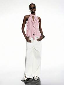 New Chiffon Blouse With Ruffles And A Bow At The Back In Olive Green - Bohemian Style Design For Summer - Rose - View 3