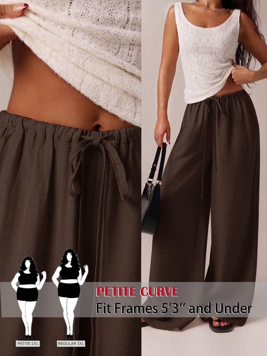 SHEIN PETITE CURVE Neue Damen Große Größen Petite Mädchen Casual Mode Einfarbig Kordelzug Taille Casual Vielseitig Weite Bein Hosen für den täglichen Gebrauch, Hoher Bund lässt Sie schlanker aussehen und Ihre Beine länger, geeignet für Petite Frauen. Hoher Bund lässt Sie schlanker aussehen und Ihre Beine länger, geeignet für Petite Frauen. Geeignet für alle Jahreszeiten und Anlässe, geeignet für Petite Mädchen und Frauen, Sommerhosen Sommer Sommerhosen Sommer Outfits Sommerurlaub Outfits Lange Sommerhosen für Frauen Frühlings-Outfit, Weite Hosen, Büro-Hosen, Braune Hosen, Elegante Hosen, Casual Hosen, Hoher Bund Schlankheits-Weite-Bein-Hosen für den Sommer, Elegante Zeremonien-Hosen für Frauen, Elegante Hosen für Partys, Elegante Hosen für Damen, Elegante Lange Hosen, Urlaubsoutfits Frauen, Urlaubsoutfits für Frauen, Sommerurlaub Outfits, Sommerurlaub Outfits, Casual Hosen für Frauen, Casual Hosen für Frauen - Braun - Übersicht 1