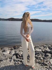 Sydney Algeri 女式简约优雅休闲学院风百搭圆领粗针织修身毛衣 - 杏色 - 查看 5