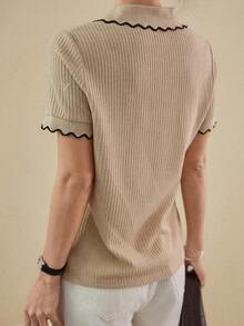 Dazy-Less Women's Casual Contrast Color Trim Short Sleeve T-Shirt, Summer - Apricot - View 2