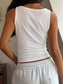 DAZY Women's Heart Print Ribbed Square Neck Casual Tank Top - White - View 2