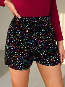 SHEIN Clasi Quần short cạp cao đính sequin thanh lịch dành cho nữ, thích hợp cho các bữa tiệc, hẹn hò, sự kiện buổi tối vào mùa xuân, hè, thu, đông - Nhiều màu - Xem 6