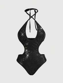 ROMWE Grunge Punk Punk Rock Music Festival Y2K Sequin Fabric Sexy Jumpsuit - Black - View 1