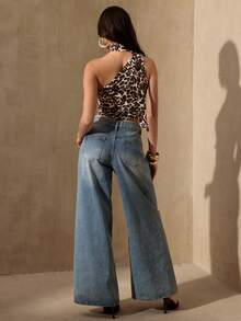 Glamine Sexy Leopard Print Cropped One Shoulder Vacation Top For Women, Summer - Brown - View 2