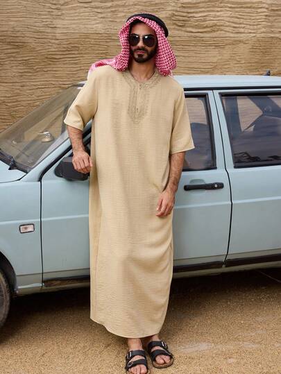 DAZY Spring Mid-Length Khaki Short Sleeve Shirt With Collar Decoration Design For Men