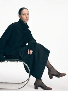 Mnmlis Tacones altos para mujer para exteriores, zapatos de moda de tacón grueso y punta cuadrada, versátiles, de ante y con diseño hueco, para primavera, verano, otoño e invierno - Café - Ver 3