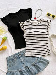 Soleia Camiseta ajustada de mujer de cuello redondo y manga corta, casual de verano - Multicolor - Ver 1